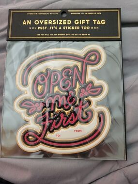 Oversized 'Open Me First' Gift Tag Sticker - Black & Red NWT By Easy Tiger Co
